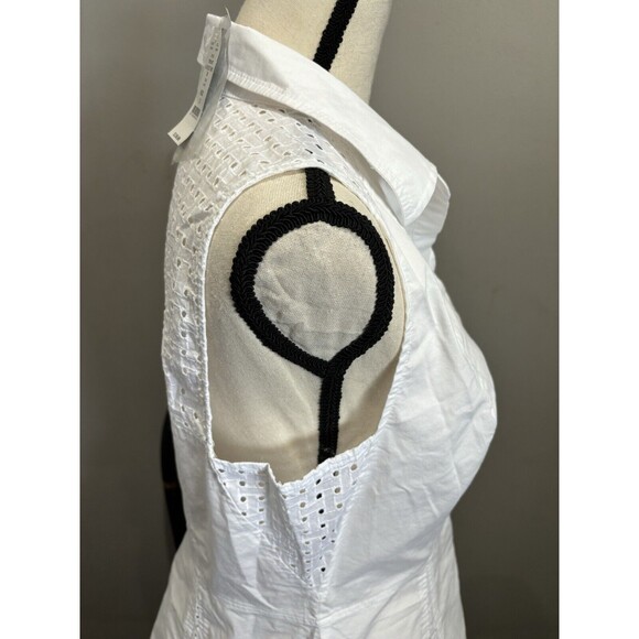White House Black Market Women's Cotton Blend White Sleeveless Shirt Dress Sz 12 - Picture 4 of 5